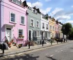 Colourful row of houses with sash windows in Gloucester